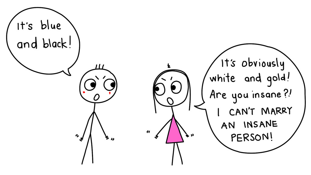 Cartoon of people arguing over the dress