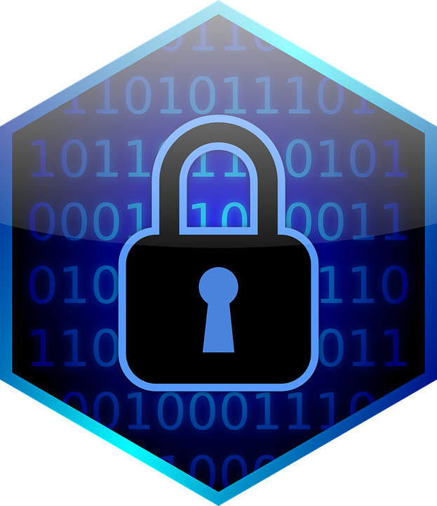 Security icon with padlock and bits