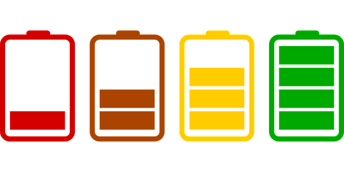 colored battery icons on white background