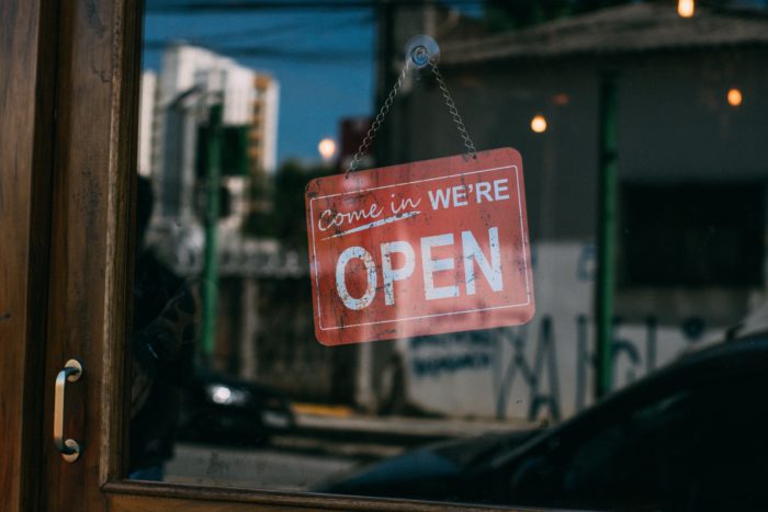 Open Sign outside of small business