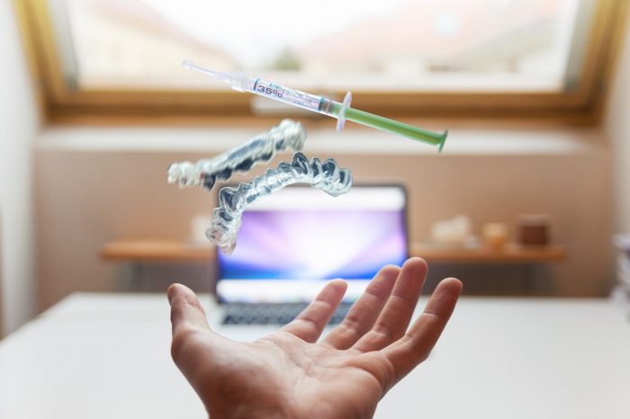 Healthcare products in front of a computer screen