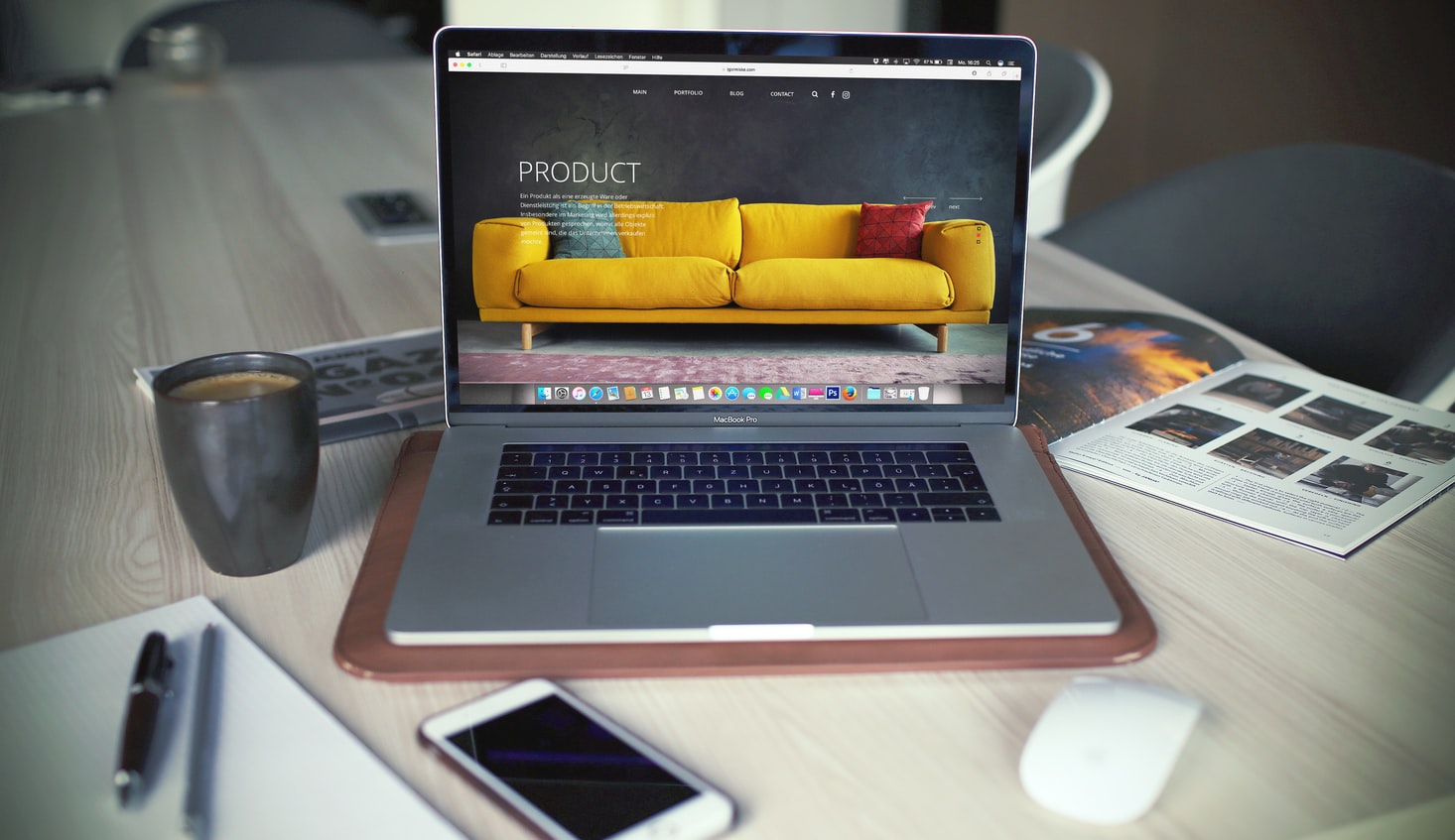 A website with a couch on its "product" page