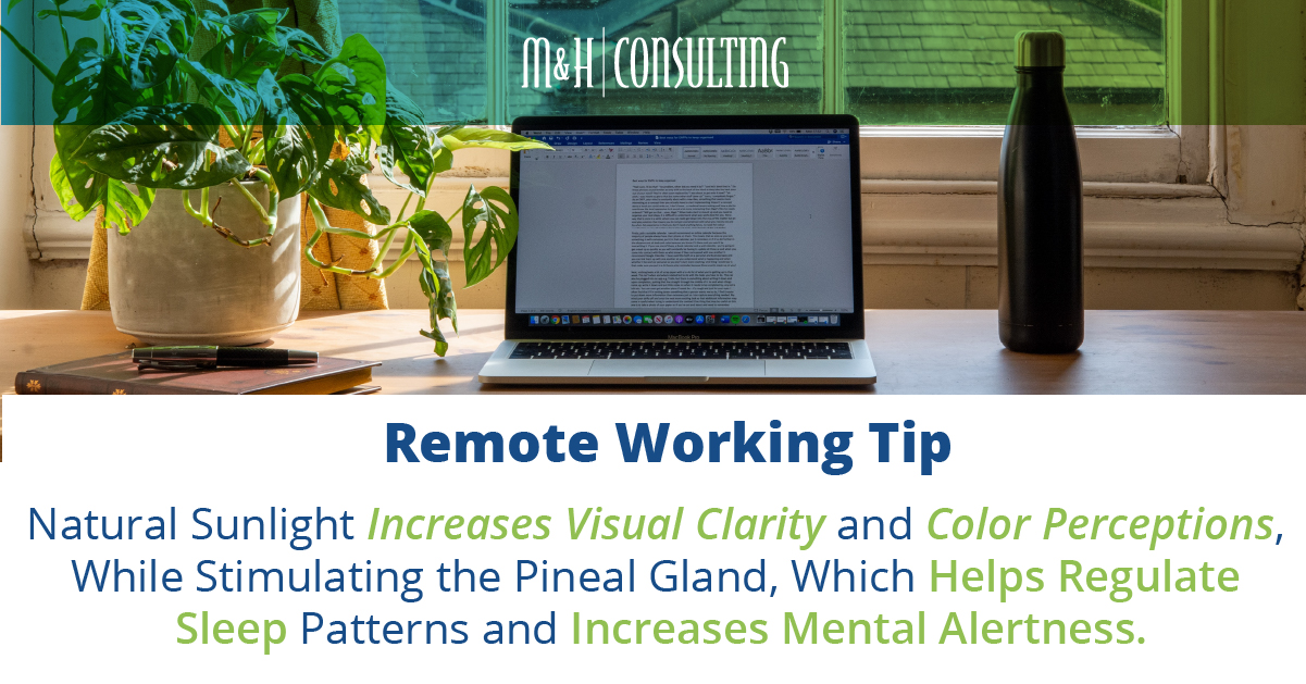 Natural sunlight tip for home office productivity graphic