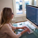 A woman working on a computer