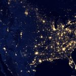 United States map glowing with tech users