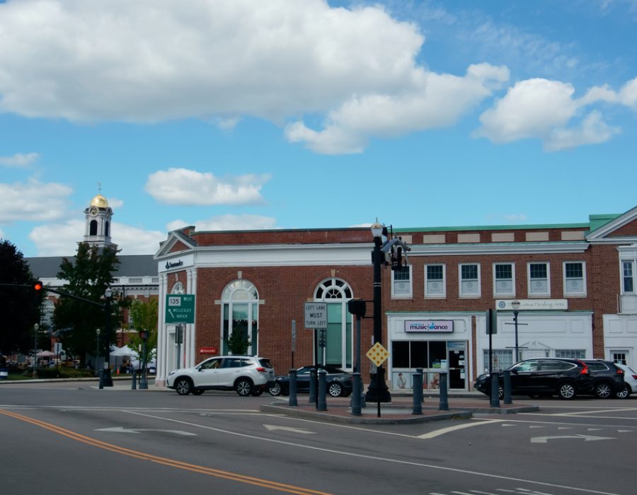 view of dedham, ma street corner